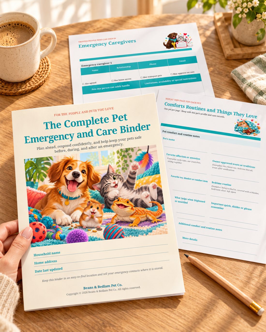 Cute Pets pet emergency binder printable