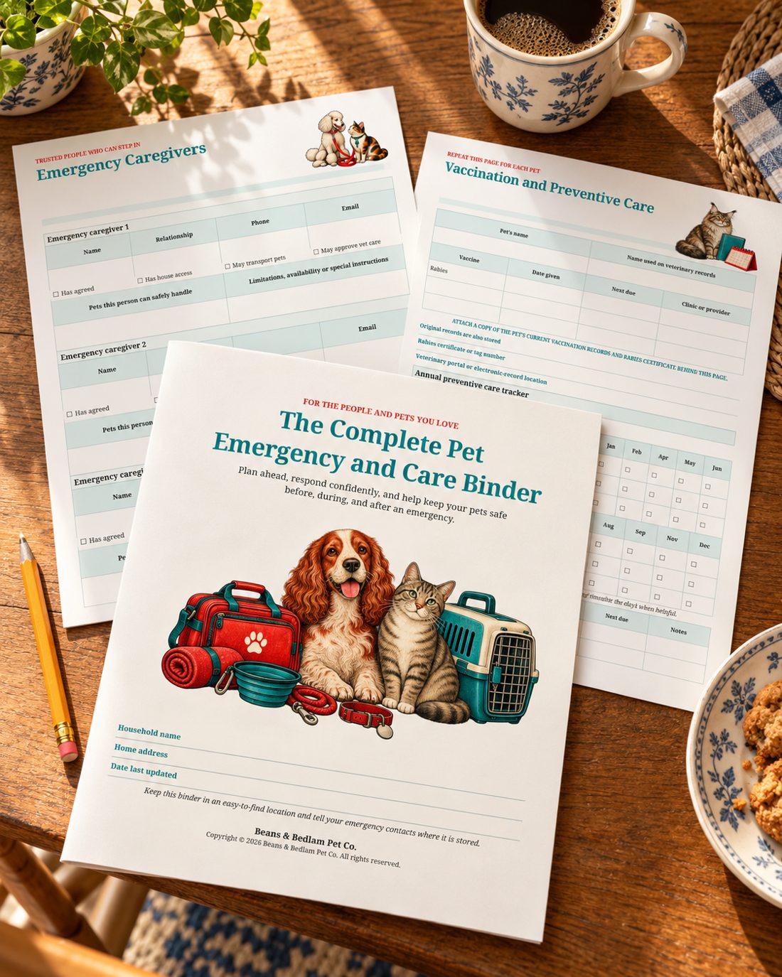 Vintage pet emergency binder printable